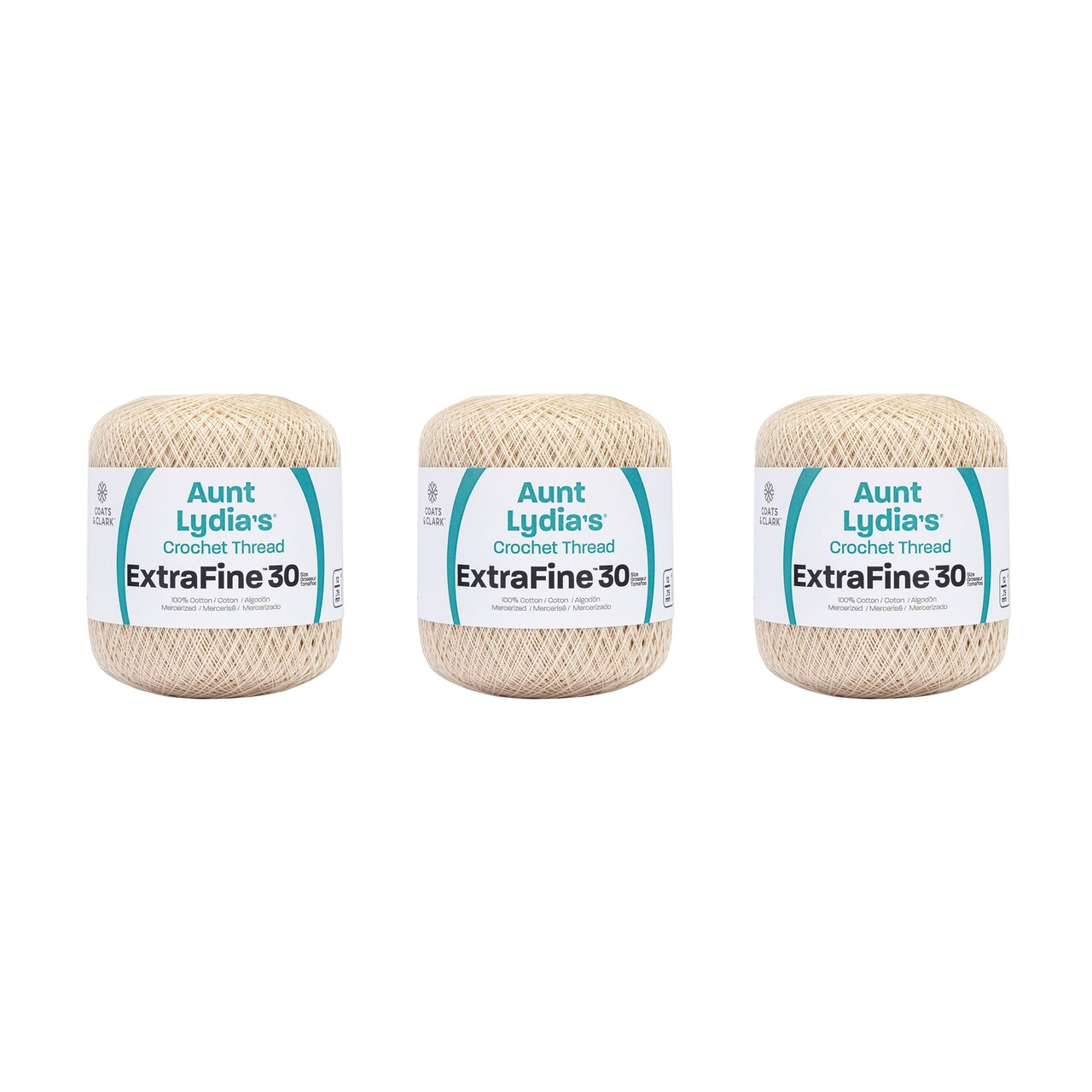 Aunt Lydia Extra Fine Natural Crochet - 3 Pack of 500y/457m - Cotton - Gauge 30 - Crochet